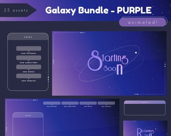 Galaxy Streamer Bundle (Purple) - Stream Screens, Overlays, Transition Assets | Vtubers | OBS | Twitch | Youtube