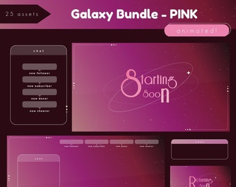 Galaxy Streamer Bundle (Pink) - Stream Screens, Overlays, Transition Assets | Vtubers | OBS | Twitch | Youtube