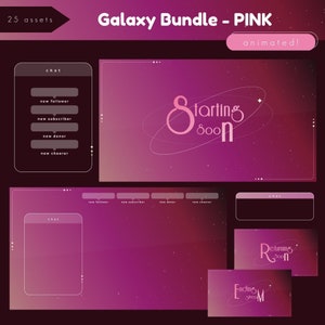 Galaxy Streamer Bundle (Pink) - Stream Screens, Overlays, Transition Assets | Vtubers | OBS | Twitch | Youtube