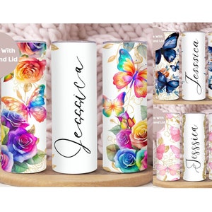 Personalized Butterfly Tumbler with Name, Custom Butterfly To Go Cup Birthday Gift For Her, Floral Butterfly Tumbler Cup,Butterfly Lover Mug
