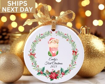 Baby's First Christmas Ornament, Personalized First Christmas Baby Ornament, Custom Baby Name Christmas Ornament, Baby Stocking Ornament