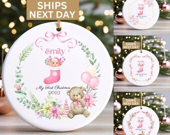 Baby's First Christmas Ornament, Personalized First Christmas Baby Girl Ornament, Custom Baby Name Christmas Ornament,Baby Stocking Ornament