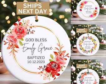 Personalized Baptism Christmas Ornament for Girl, Custom Baptized Ornament Keepsake for Girl, Christening Gift for Girl from Godmother