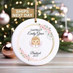 Personalized Baptism Christmas Ornament for Girl, Custom Baptized Ornament Keepsake for Girl, Christening Gift for Girl from Godmother