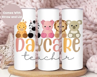 Daycare Teacher Tumbler, Daycare Teacher Gift,Teacher Appreciation Gift,Daycare Teacher Animals Tumbler Cup with Straw and Lid from Students