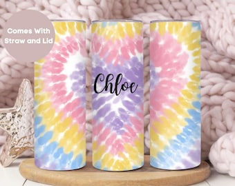 Personalized Tie Dye Tumbler, Custom Tie Dye To Go Cup Birthday Gift For Her, Pastel Tie Dye Travel Cup, Tie Dye Tumbler with Name, Mug