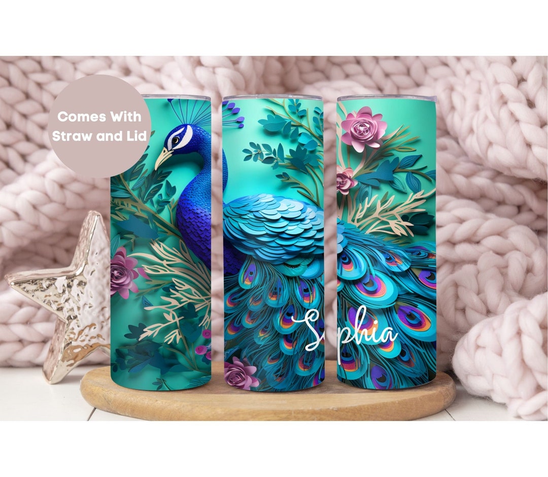 Personalized Peacock Tumbler With Name, Custom Peacock Tumbler Cup Gift ...