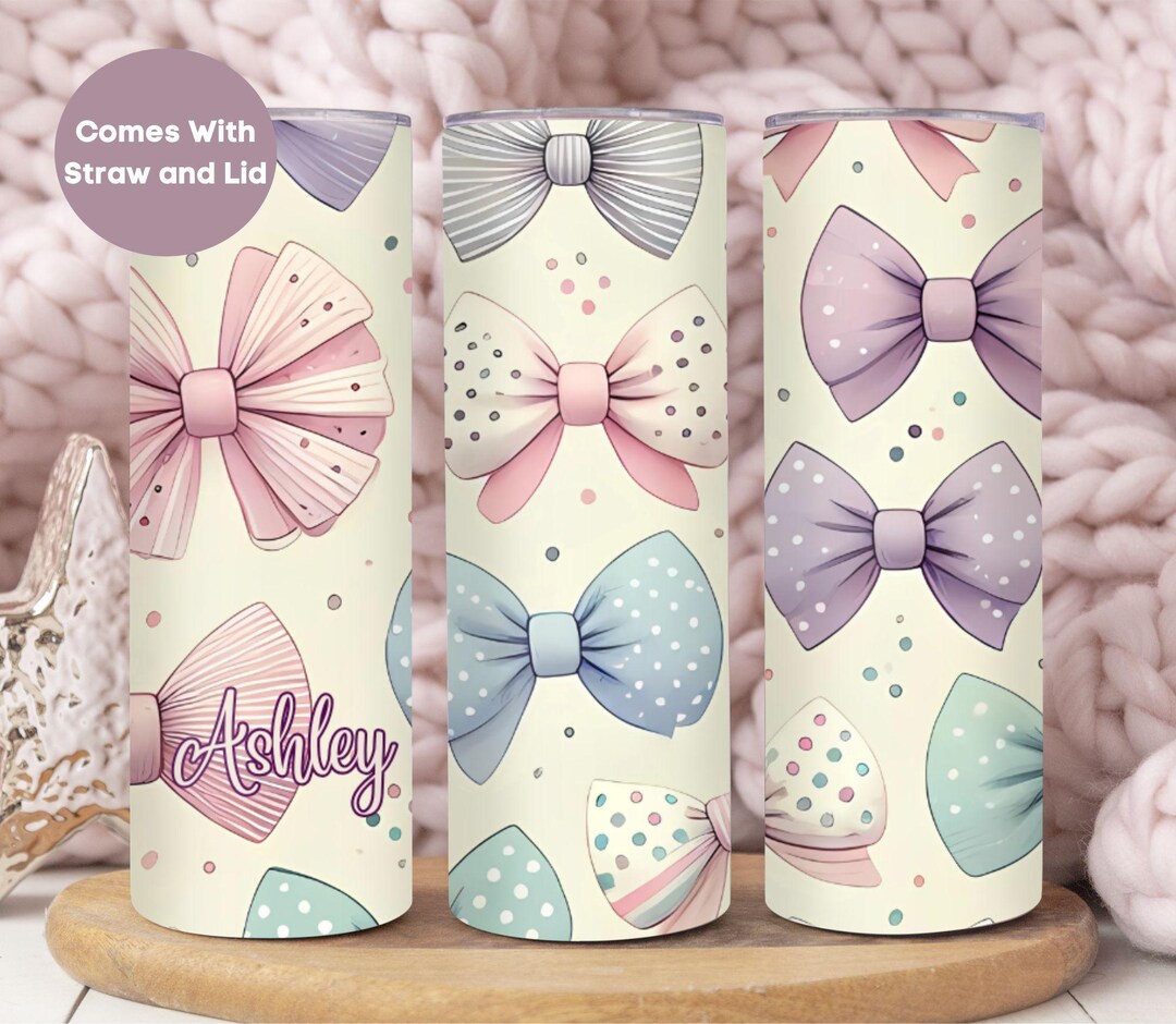Personalized Pastel Big Coquette Bows Tumbler With Straw and Lid ...