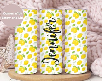 Personalized Lemon Tumbler, Custom Lemon Tumbler Cup For Her, Lemon Gifts, Yellow Citrus Travel Cup for Birthday Gift, Lemon Summer Mug