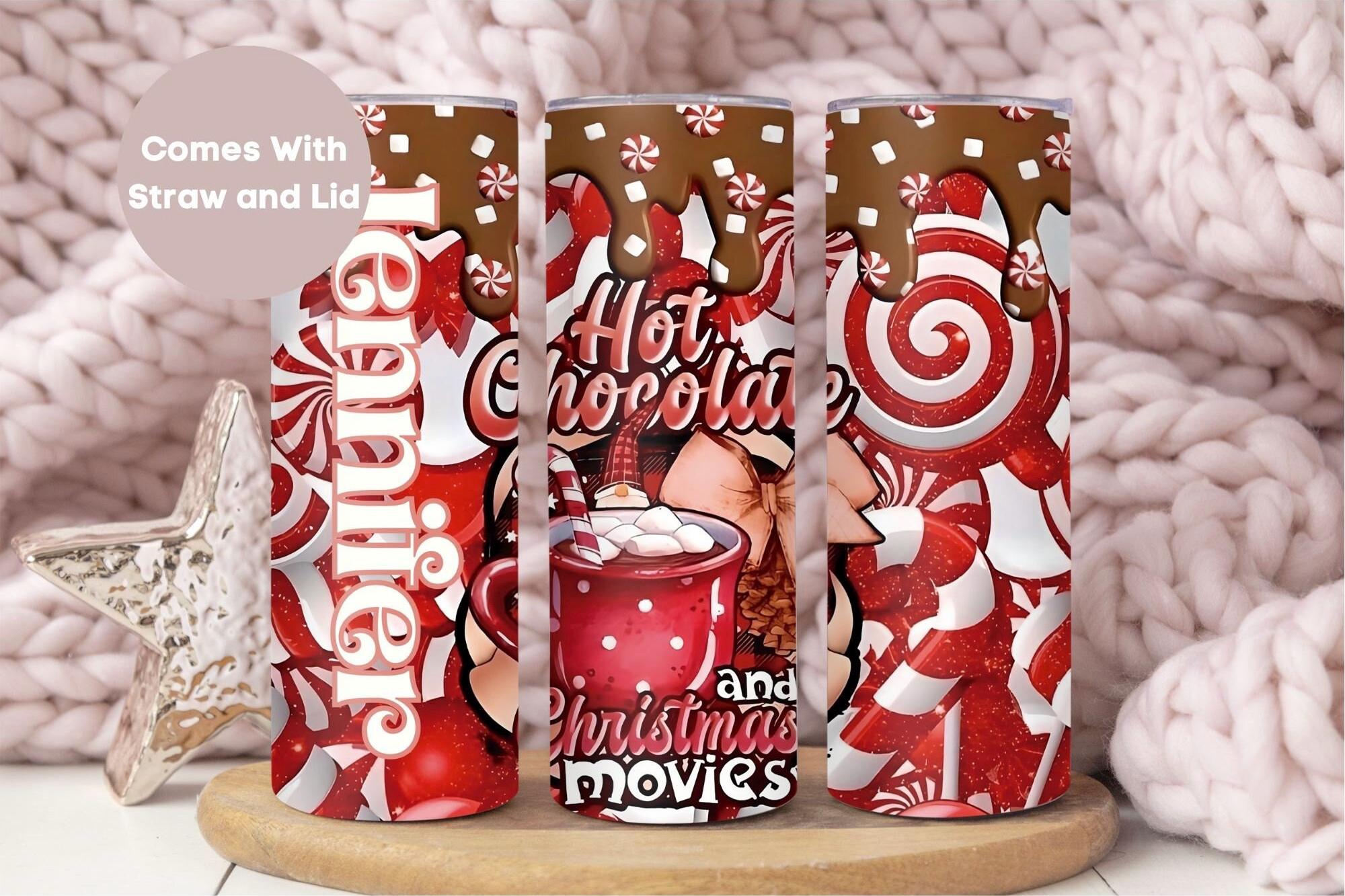 Personalized Christmas Tumbler, Custom Holiday Tumbler Cup, Hot Chocolate Travel Cup, Christmas Gift, Cute Winter Mug,Hot Cocoa Red  Tumbler