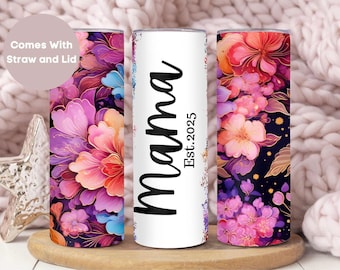 Personalized Mama Tumbler Gift from Kids for Mothers Day, Custom Grandma Gift from Grandkids, Auntie Travel Cup with Names, Floral Mom Mug