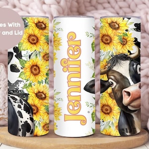Personalized Highland Cow Tumbler, Custom Sunflower Highland Cow Tumbler Cup, Cow Gift For Her, Highland Cow Mug, Cow Tumbler with Straw