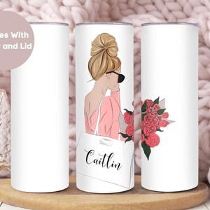 Personalized Fashionista Tumbler, Custom Fashion Girl To Go Cup Birthday Gift For Her, Girl with Flowers Tumbler Cup, Cute Fashionista Gift