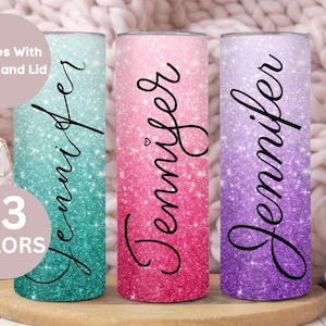 Custom Glitter Tumbler Cup with Lid and Straw, Personalized Glitter Name Tumbler, Cute Glitter To Go Cup Birthday Gift for Her