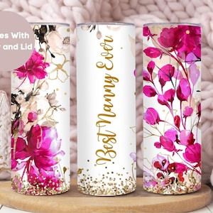 Nanny Tumbler For Grandma for Mother&#39;s Day, Mothers Day Gift For Nanny, Pink Floral Best Nanny Ever Travel Cup, Floral Nanny Tumbler Gift