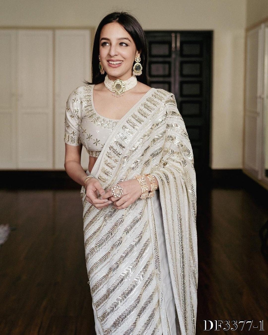 White and silver saree for wedding sale