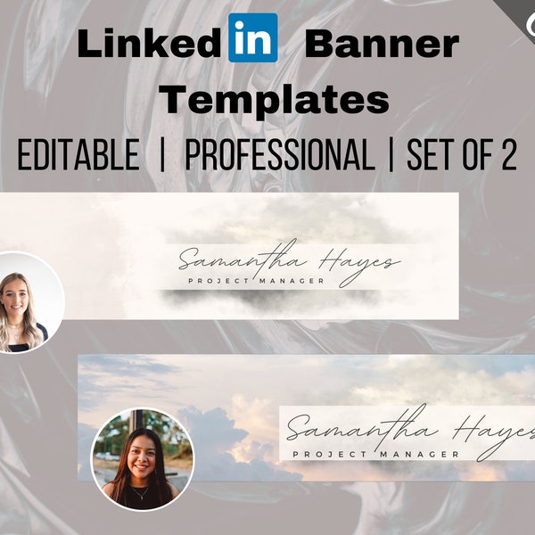 2 x Editable LinkedIn Banners Canva template, LinkedIn, Header template Linked In, Banner, Personal branding, Editable Linked In background