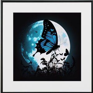Butterflies, Moon, Butterfly, Fashion Art, Digital Print, Posters, Prints, Wall Art, Digital Download, Wall Art Prints, Home Decor