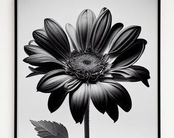 Minimalist Black and White Flower Print (Digital Download)
