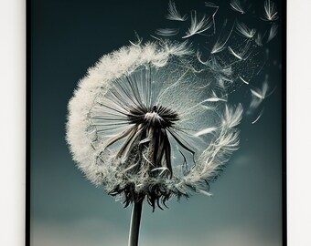 Dandelion Flower Print, Modern Floral Wall Art (Digital Download)