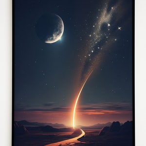 Nature, Stars, Night, Moon, Shooting Star, Digital Print, Posters, Prints, Wall Art, Digital Download, Wall Art Prints, Home Decor