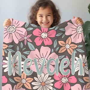 Personalized baby blanket, Custom Name Baby Blankets for Girl, Retro Floral, Baby Name Blanket. Great Gift for Birthday, Easter B79