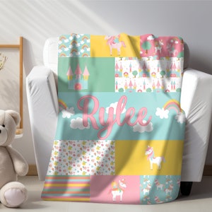 Personalized baby blanket, Custom unicorn Name Baby Blankets for Girls, Baby Name Blanket. Great Gift for Birthday, Daughter Blanket, B50