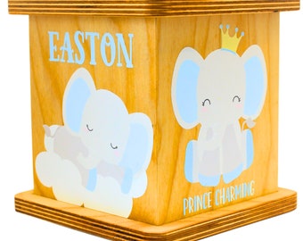 Personalized Elephant Piggy Bank - Cute Animal Bank for Kids - Custom Wooden Coin Box - Baby Naming Gift - Child's Money Box - Bank for Boys