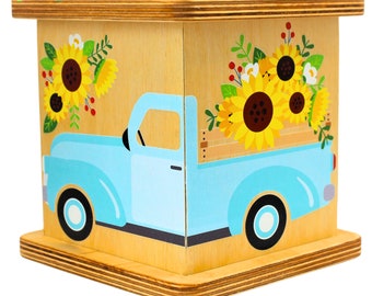 Vintage Wooden Piggy Bank - Personalized Money Bank for Adults & Children - Truck and Flower Design - Ideal Mother's Day Gift - Savings Box