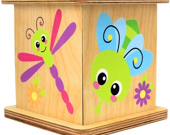 Wooden Piggy Bank for Kids | Personalized Piggy Bank for Boys & Girls | Cute Bee Playroom Customizable Name Piggy Banks