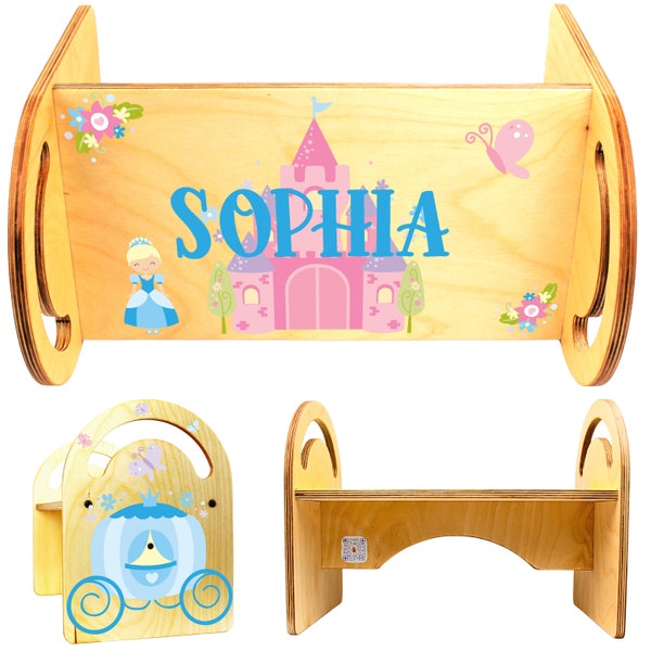 Toddler Step Stool | Princess Themed Step Stool for Gift | Birch Wood Stool for Kids for Climbing to Bed or Brushing Teeth