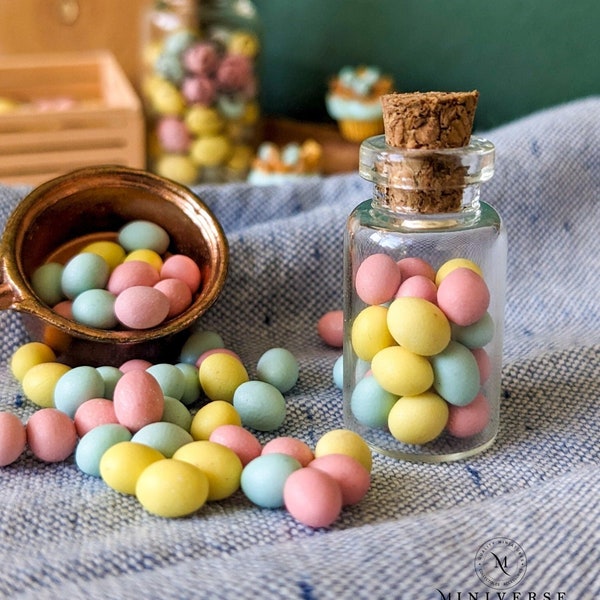 Oeufs de Pâques 1:12, Oeufs colorés miniatures dans un bocal, décoration de Pâques pour maison de poupée, miniature alimentaire pour maison de poupée, décoration printanière de bonbons pour maison de poupée