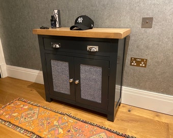 Upcycled Refurbished Small Cabinet, Dark Blue, Oak Bedroom Caninet, Oak Top