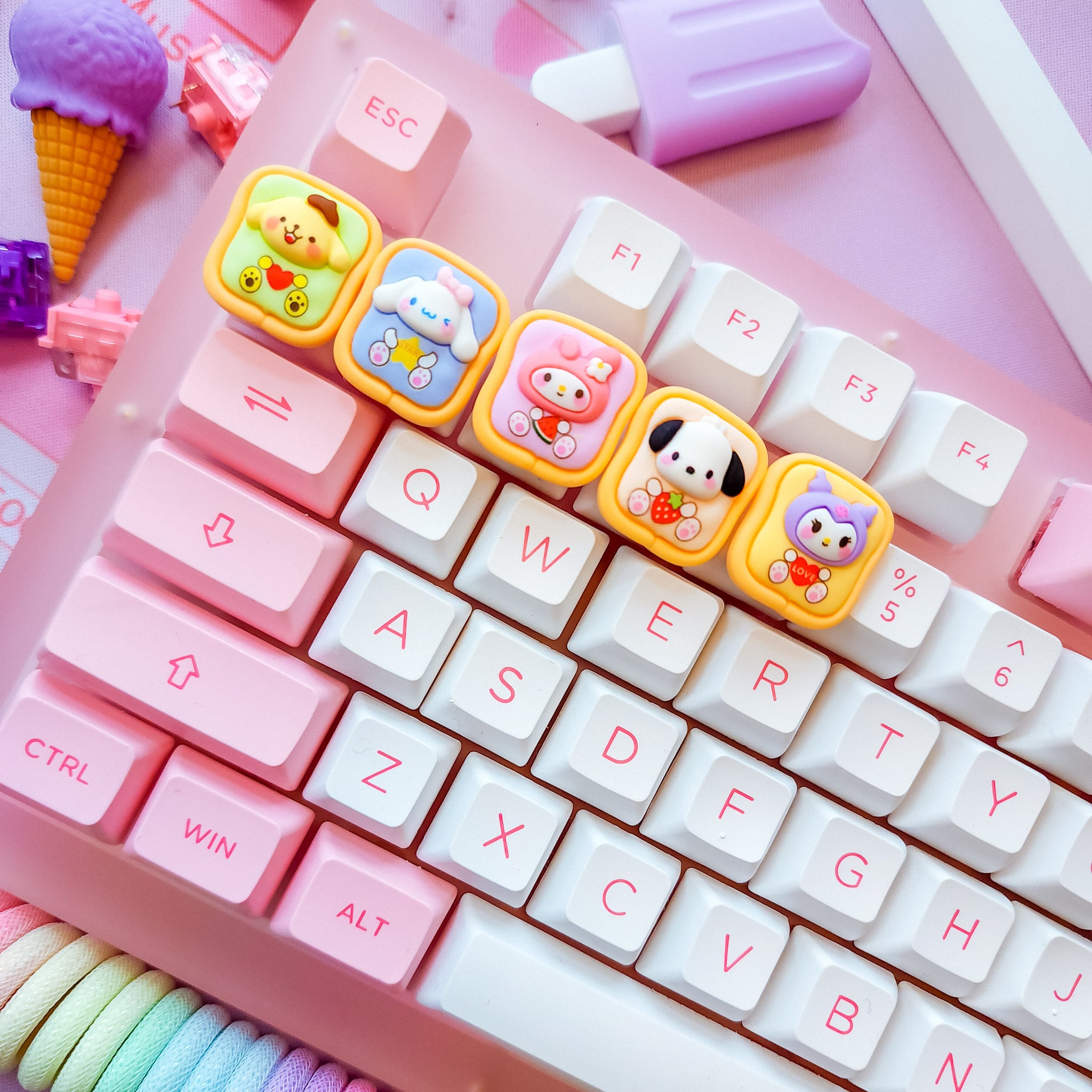 Bread Keycaps, Kawaii Artisan Keycaps, Resin Art, My Melody Keycaps