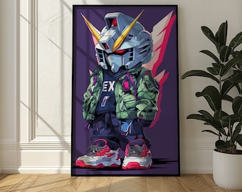 Chibi Gundam Art Poster: Trendy Mecha Robot Print (Digital Download)