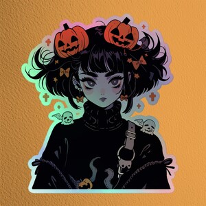 Holographic laptop sticker for alternative girl hologram sticker for notebook goth girl sticker for laptop emo sticker