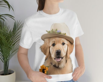 Pawsitively Stunning: Digital Art of an Adorable Golden Retriever on a T-Shirt