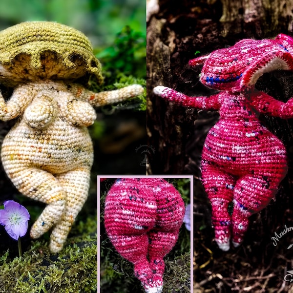 Femme aux champignons épais - Amigurumi au crochet, motif fée fantastique, téléchargement PDF