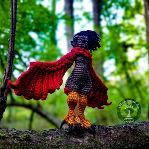 Crochet Amigurumi harpy doll. Body inclusive and body positive black doll.