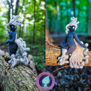 Crochet Amigurumi harpy doll pattern with a mystical fantasy design.