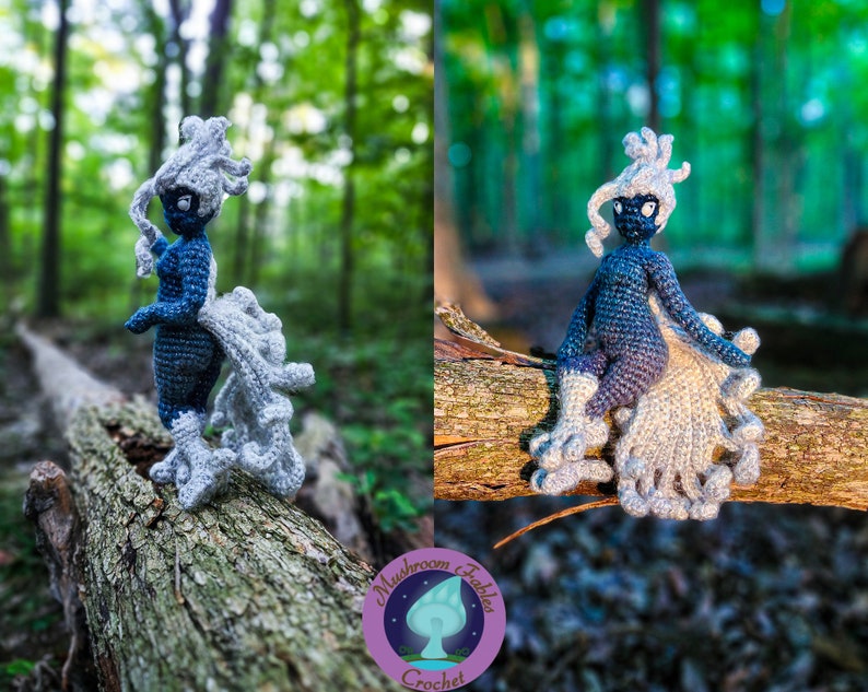 Crochet Amigurumi harpy doll pattern with a mystical fantasy design.