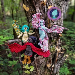 Crochet doll harpy fantasy amigurumi. Whimsical and funny.