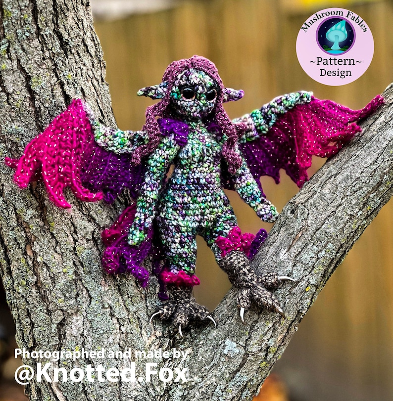 Crochet Amigurumi harpy doll. A woman fairy Dungeons and Dragons pattern DnD.