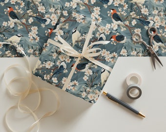 Papel de regalo con diseño de pájaros japoneses: estampado floral, juego de 3