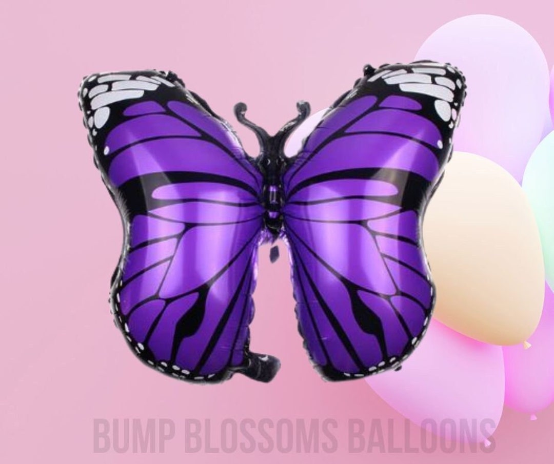 Purple Butterfly Baby Shower Mylar Balloon, Purple Butterfly Mylar