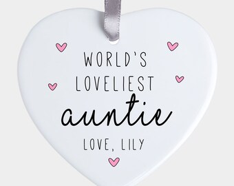 Gift for Aunt - Personalised World's Loveliest Auntie Ceramic Ornament - Gifts for Auntie - Aunt Birthday Gift - CO7