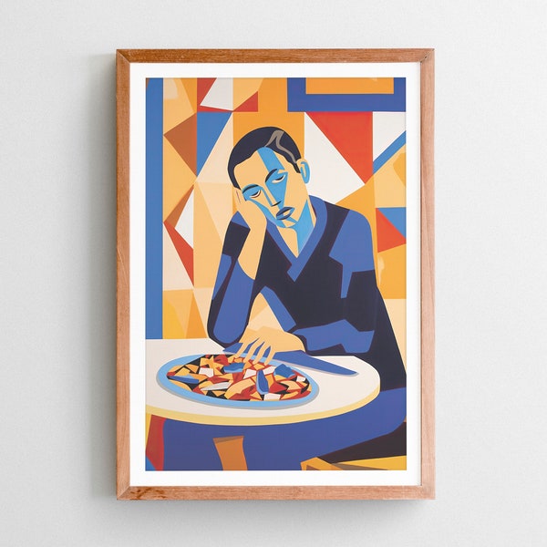 Style Tom Wesselmann Wall Art, Pizza Poster, Pop Art, Abstract, Colorful Wall Art, Printable Wall Art, Digital Download, Man in Restaurant