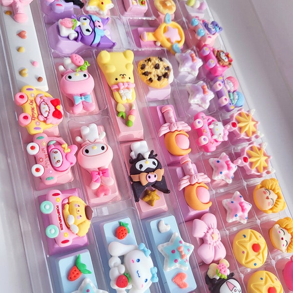 Lucky Dip Kawaii Keycaps, Handmade Keycaps, Artisan Keycaps, Custom Keycaps, Sanrio, Sailor Moon, Pink, PC Setup, Gamer Girl, My Melody