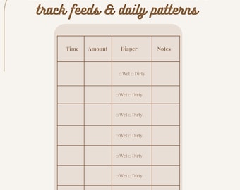 Registro de alimentación y cambios de pañal del bebé / Tabla diaria para mamás primerizas (Plantilla PDF) (Plantilla Canva)