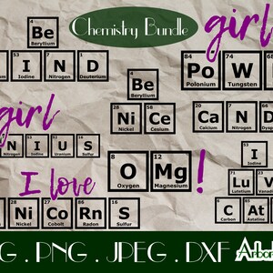 Girl POWER STEM Periodic Table designs Funny Chemistry Svg, Dxf, Jpg, Png Be Kind Be Nice Girl Genius OMg I love unicorns Science STEM Gifts